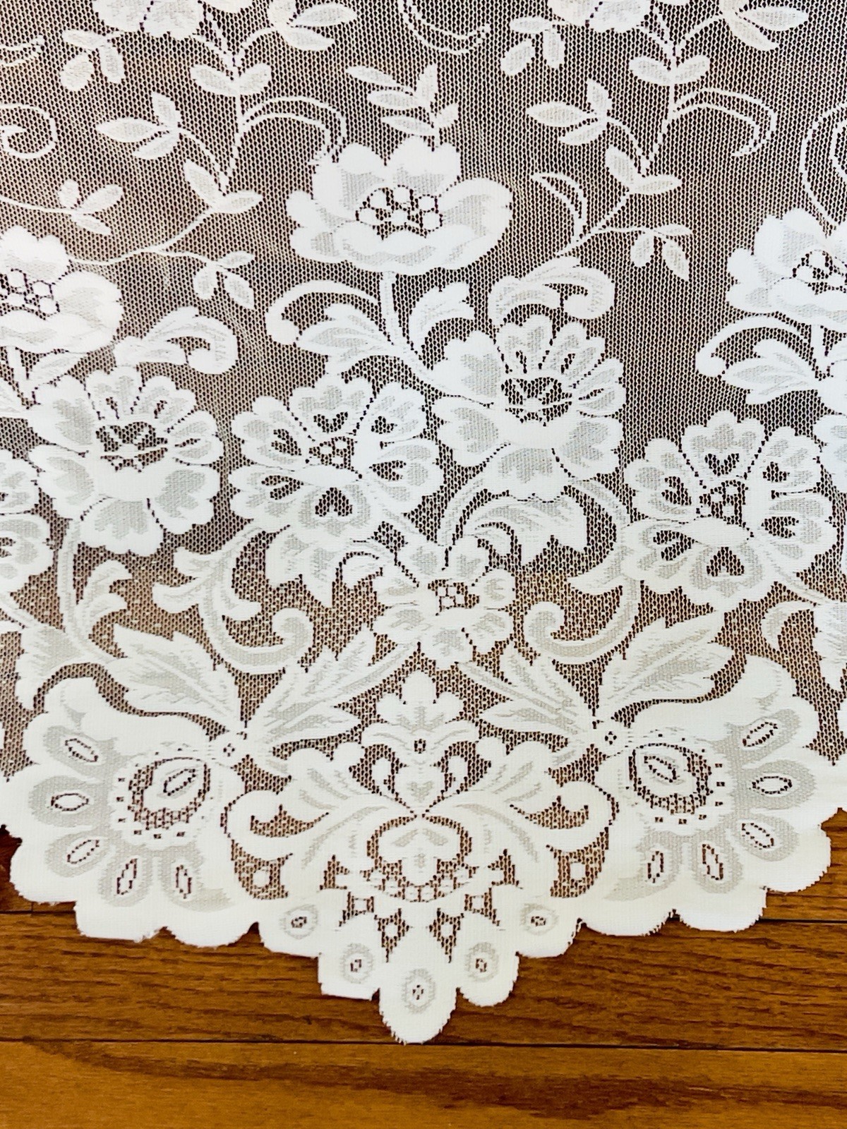 IVORY OFF WHITE HEAVY ROSE FLORAL SCALLOPED LACE CURTAIN PAIR JCPENNEY 56×86