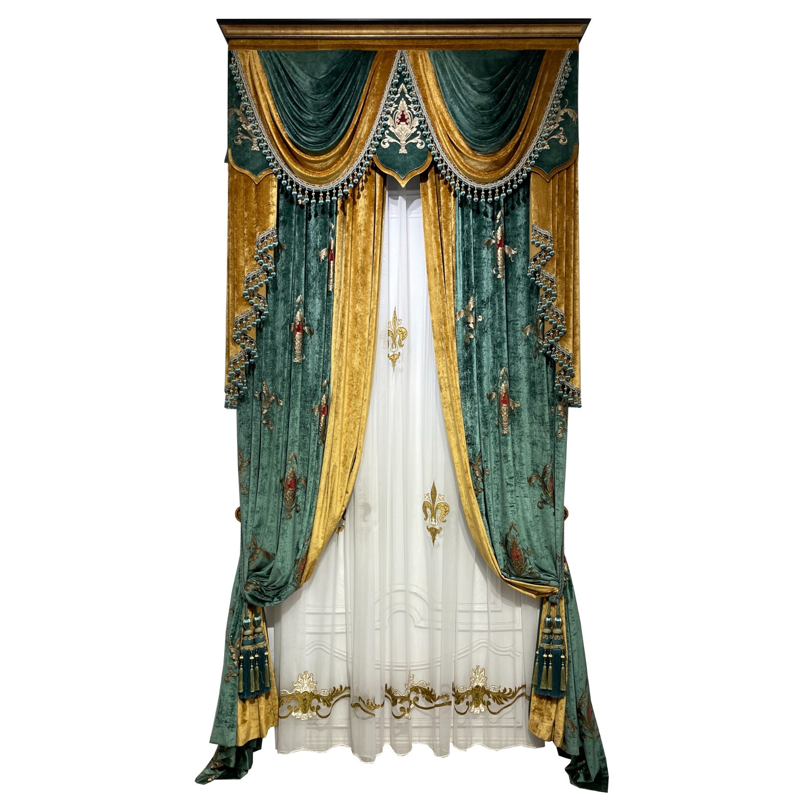 Custom Noble villa window velvet green thick cloth valance curtain drape C1981