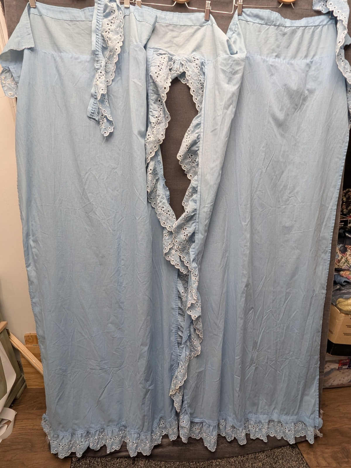 Country Shower Curtain/Valance 1 Piece Blue Eyelet Lace 80s Granny Core Kitchen