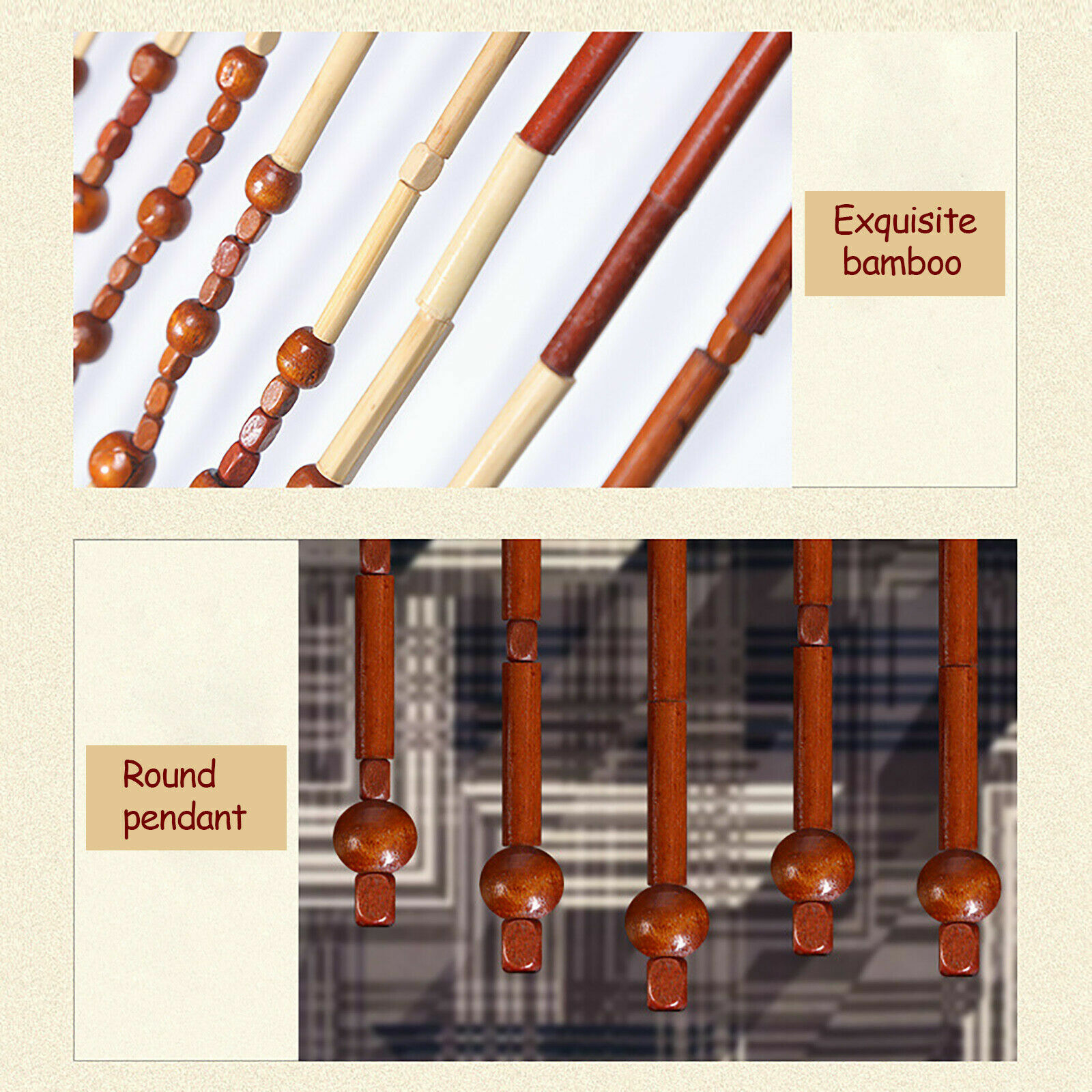 Bamboo Bead Curtain String Door Curtains Beaded Wooden Curtain fit for Doorway