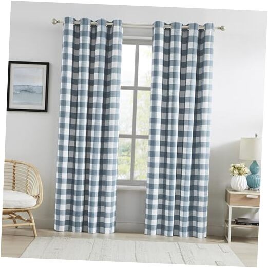 Buffalo Plaid 90% 52″W x 84″L (Pack of 2) Blue(charcoal Back,90% Blackout)