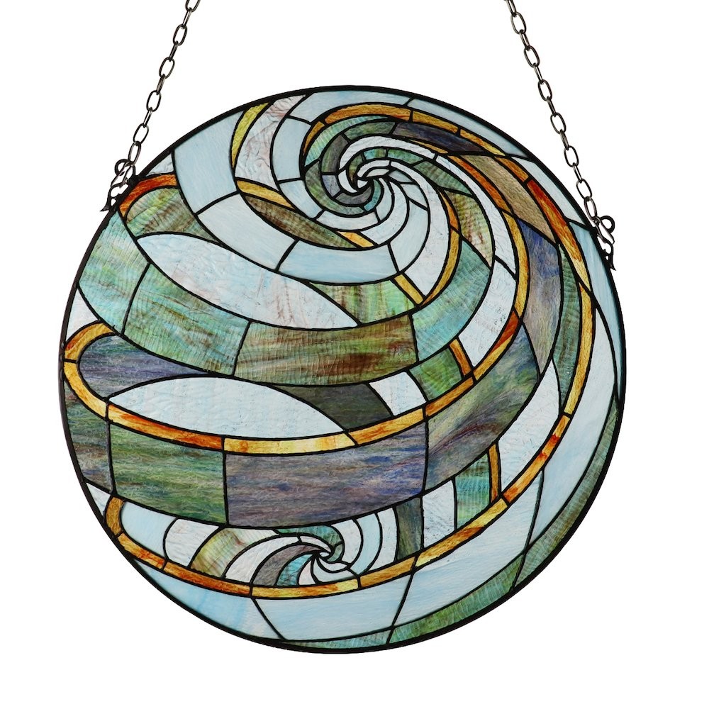 Terra Tiffany-Style Geometric Stained Glass Window Panel 23″ Width