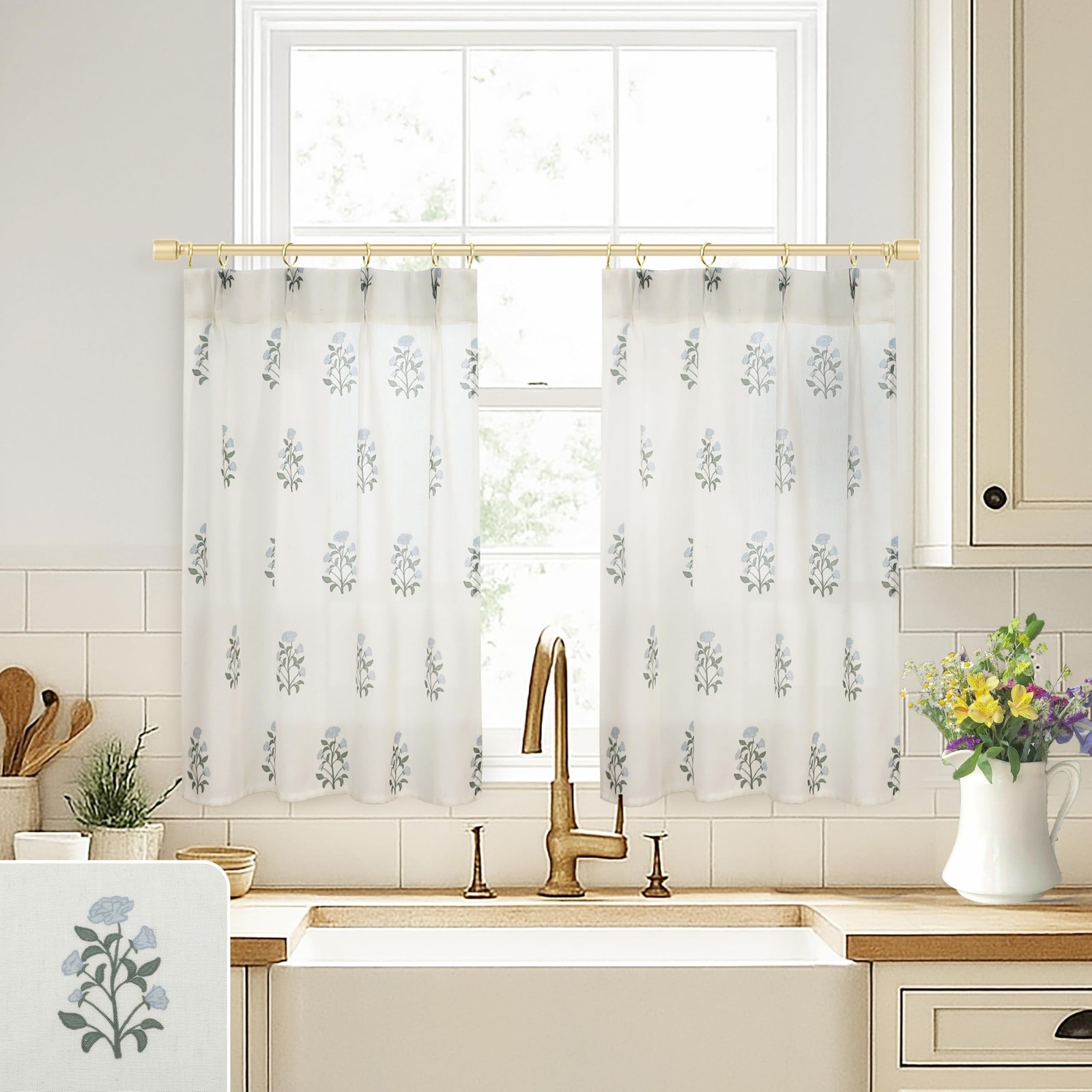 Cafe Curtains for Kitchen Pinch Pleated Small Window Curtains Over Sink