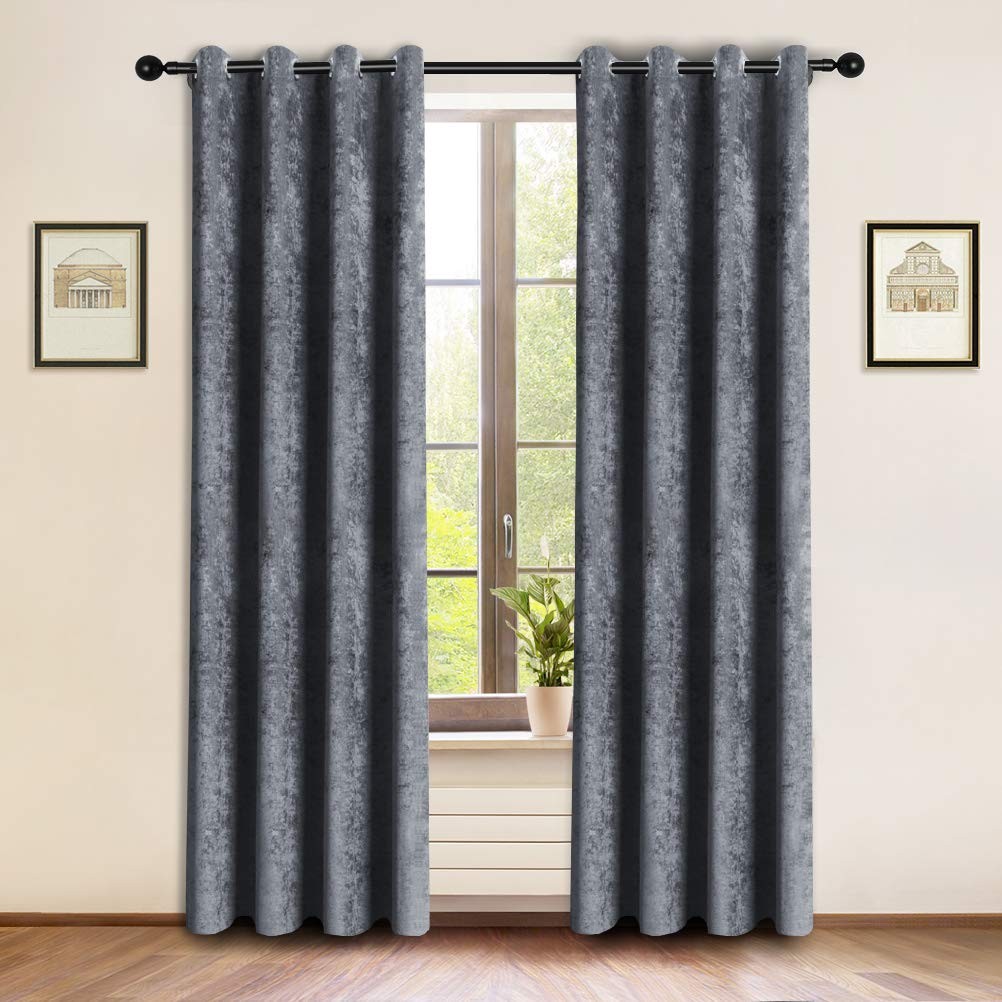 Elkca Grey Room Curtain For Bedroom Double-Sided Chenille Window Curtains For