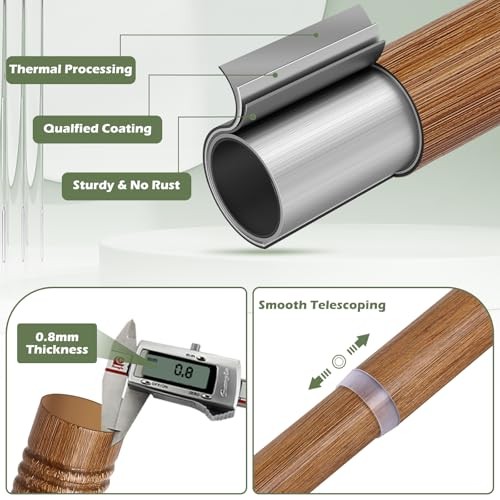 Brown Ball Adjustable Curtain Rods, 36-88″ Heavy 36-88″(1 PACK) Wood Grain