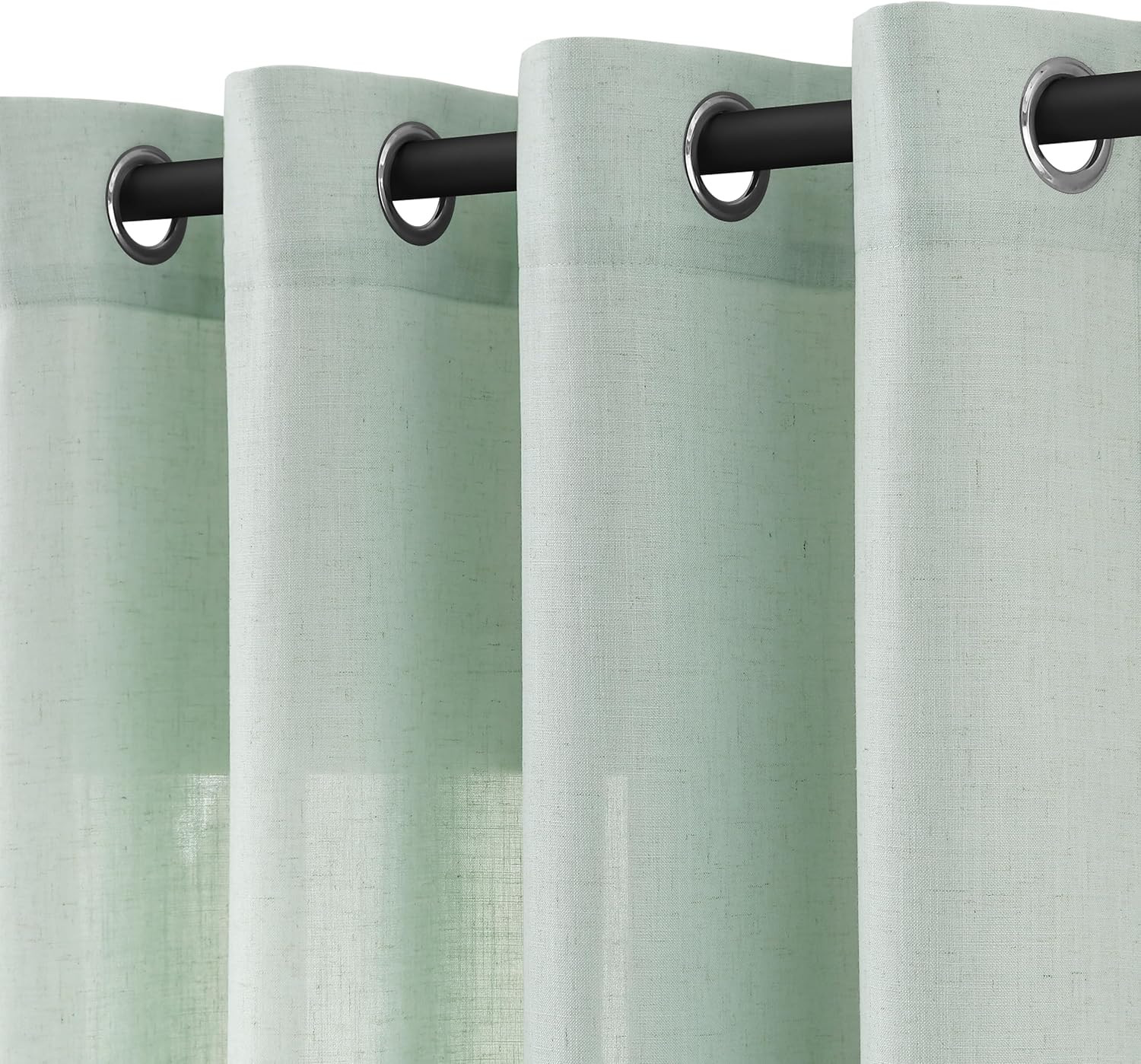 Aqua Green Linen Grommet Curtains 84 Inch Length for Living Room | Semi Sheer Li