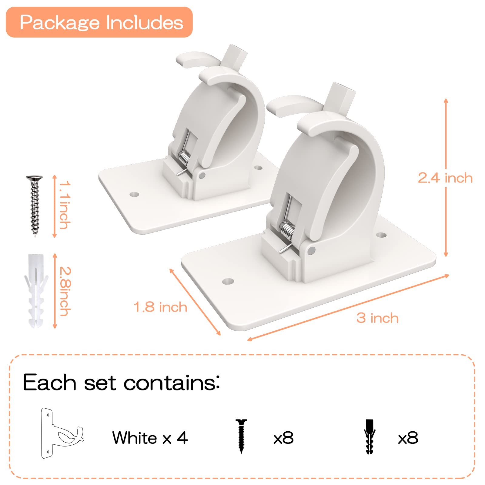 4PCS No Drill Curtain Brackets, Self-Adhesive Rod Holders, Universal Plastic …