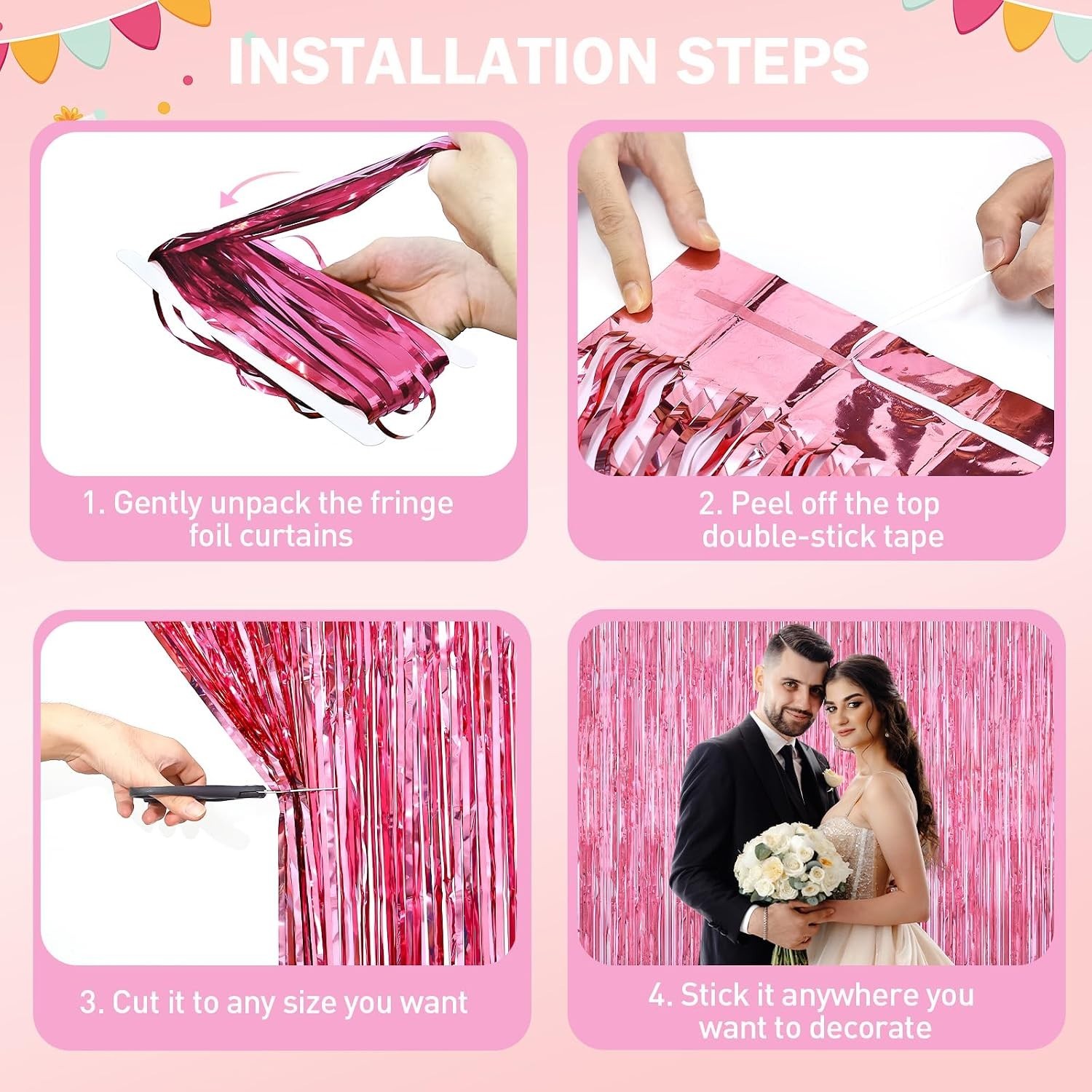 Versatile Pink Tinsel Door Streamers – 2x 3.3ft x 6.6ft Curtains for Parties
