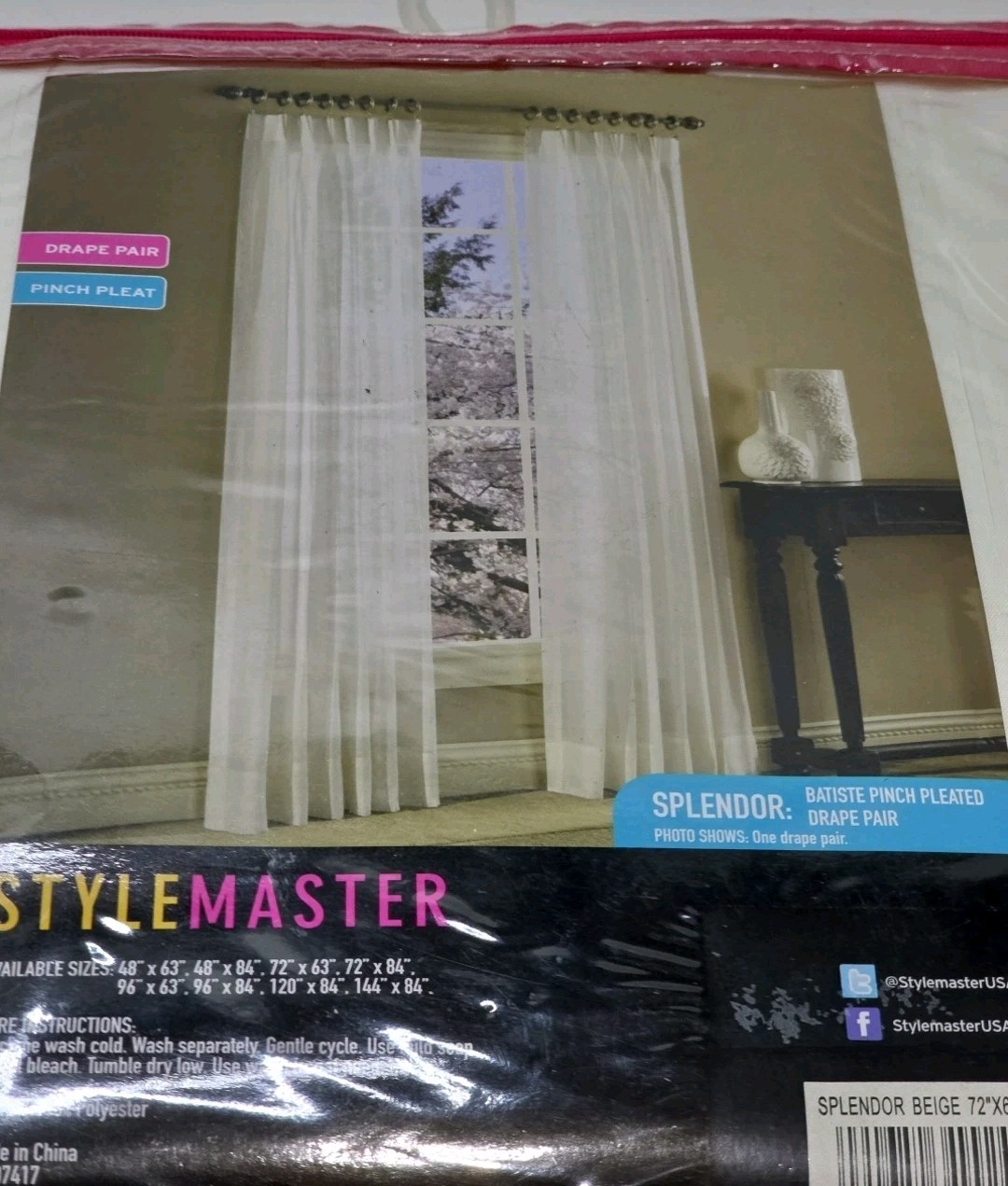 StyleMaster Splendor Pinch Pleat Drape Pair 72” W By 63” L Beige