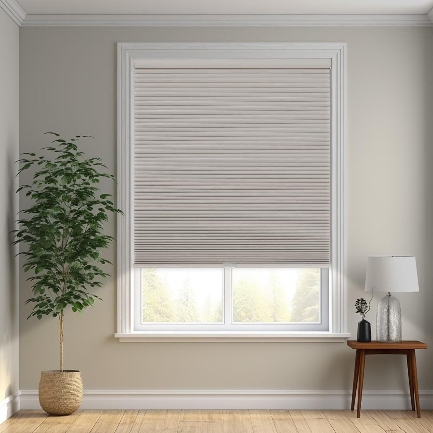 Beige Cordless Blackout Cellular Shades for Windows 28″ W X 64″ H