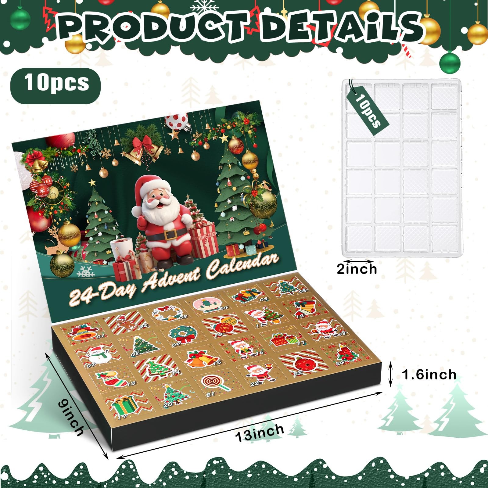 10 PCS Empty Christmas Advent Calendar Boxes DIY Countdown Organizer Box Set