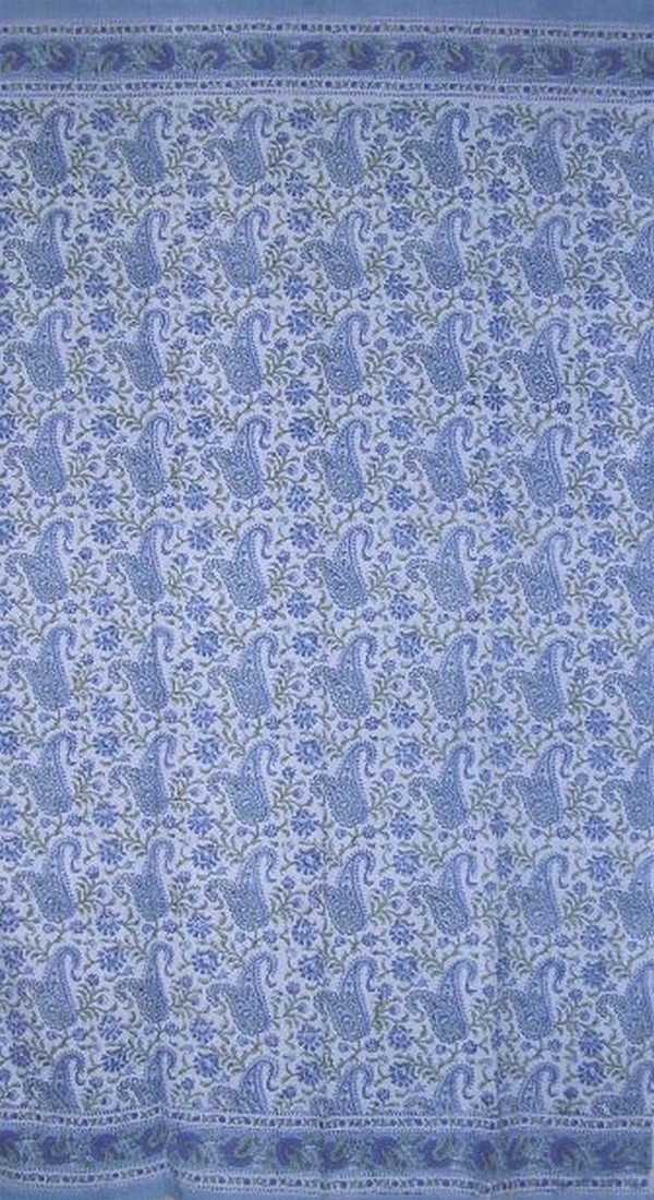 Rajasthan Paisley Block Print Curtain Drape Panel Cotton 46″ x 88″ Blue
