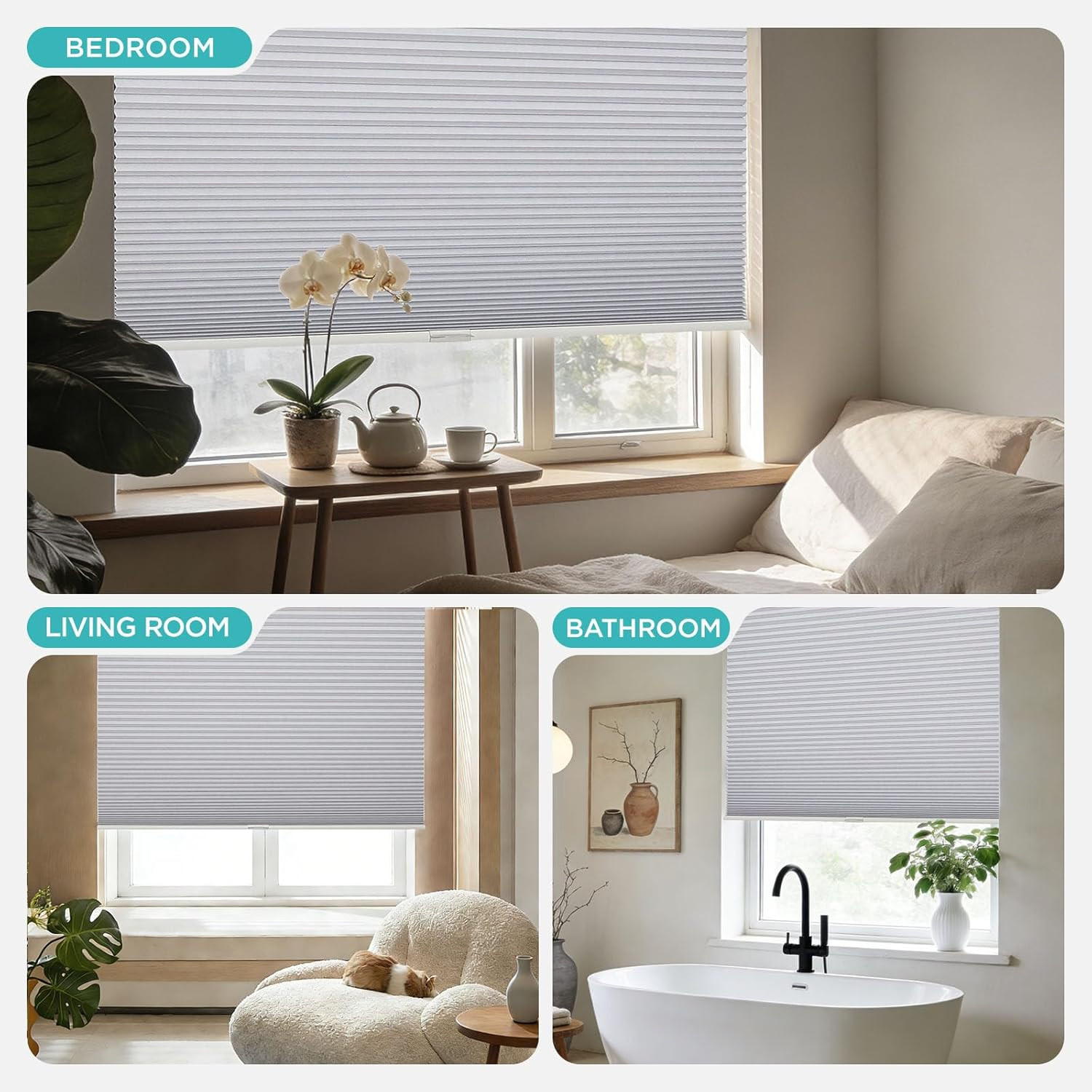 No Tools No Drill Window Blinds for Indoor Windows, Blackout Shades Cellula