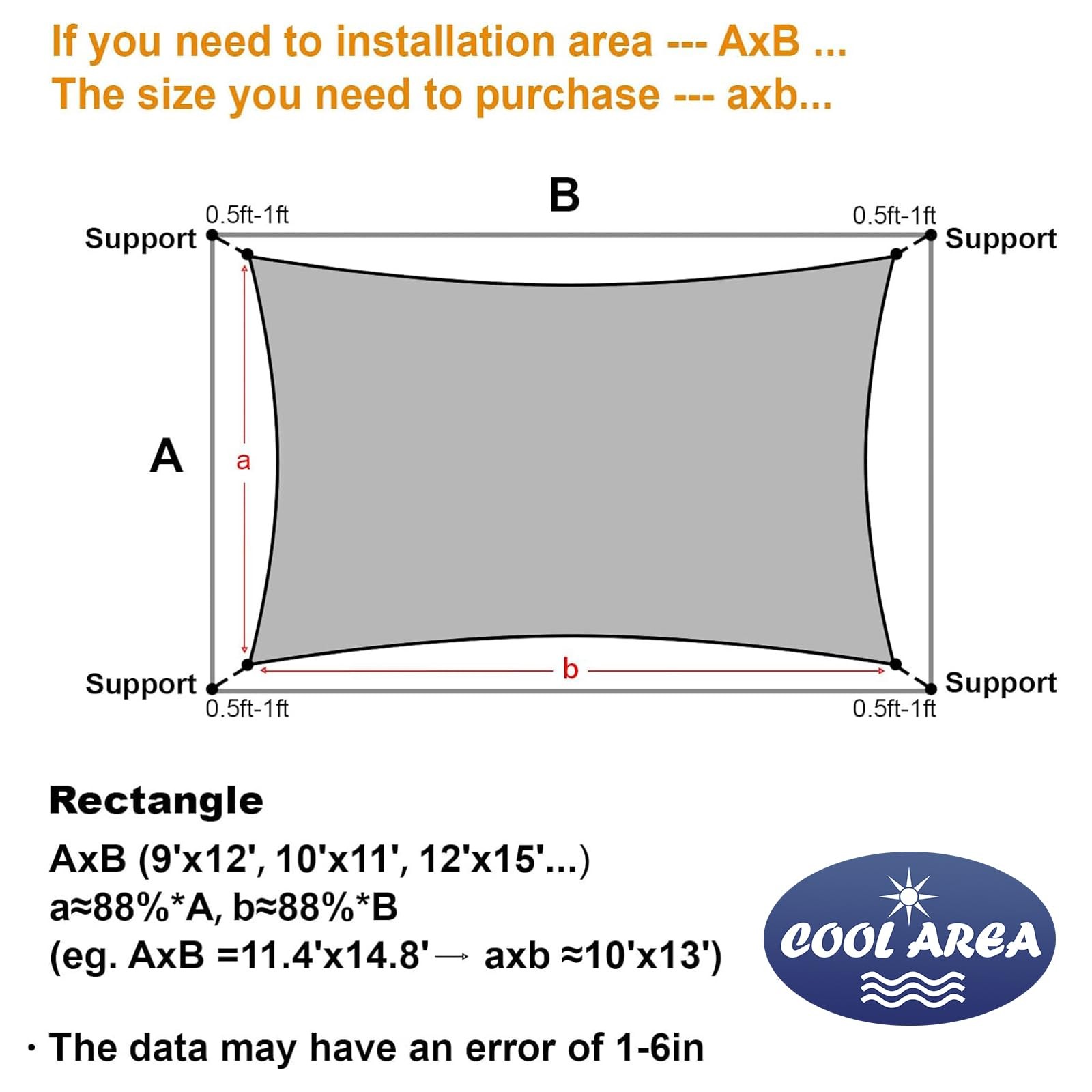 Cool Area Sun Shade Sail 12x16FT Rectangle 1 2′ x 1 6′, Dark Grey