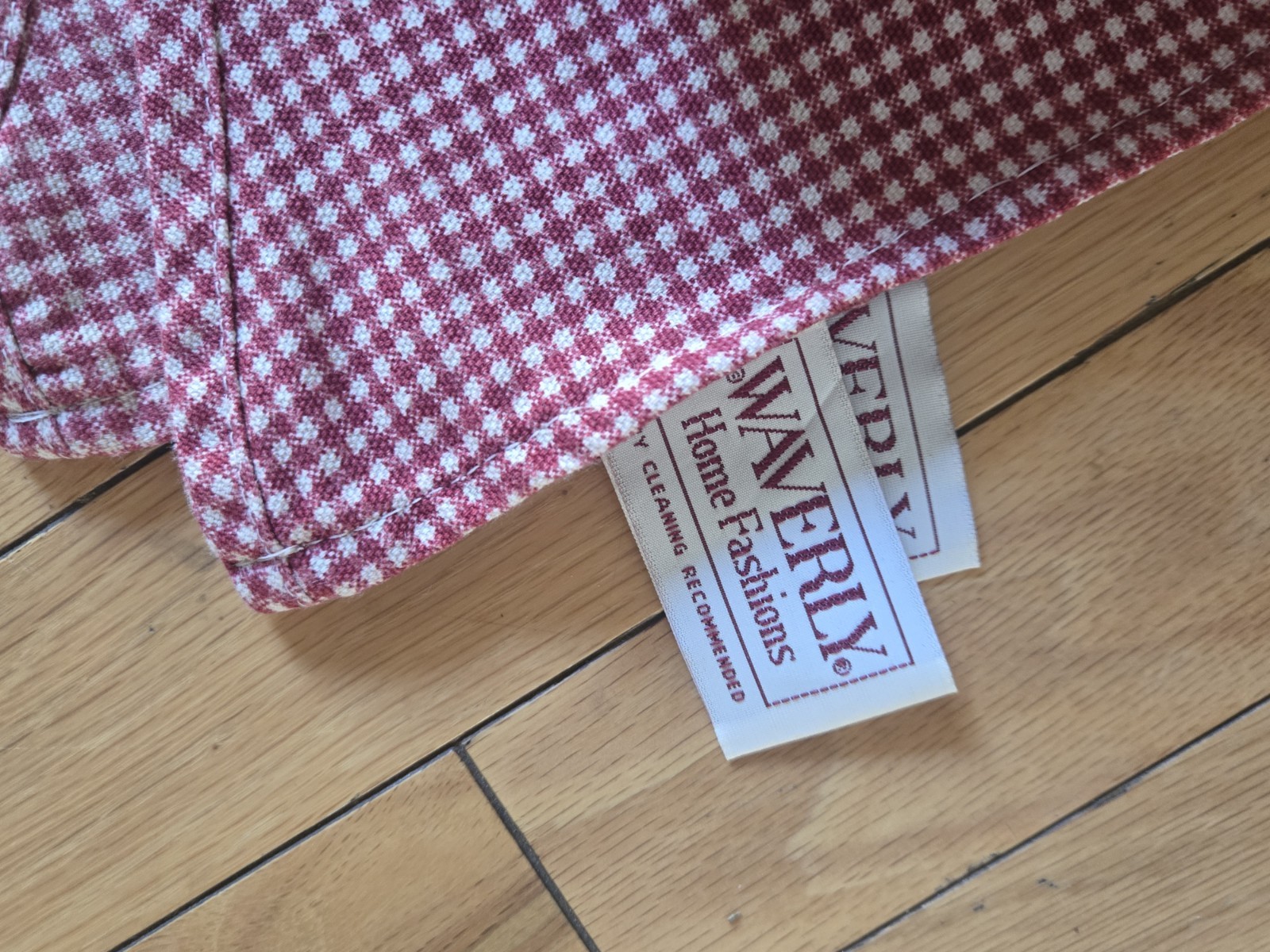 Waverly Red Fernwood Gingham Check Leaves Valance Set 2 Scalloped Edge 15.5×77