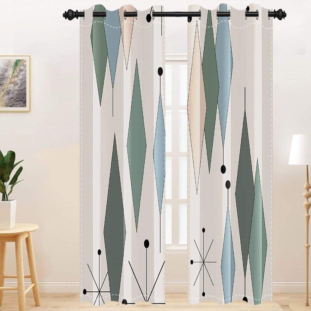 Retro Mid Century Modern Geometric Curtains 2 Panel Set 42×108 Inch