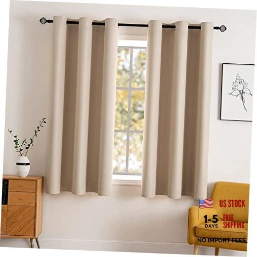 Room Darkening Curtains Thermal Insulated Drapes 42″W x 63″L (Pack of 2) Beige