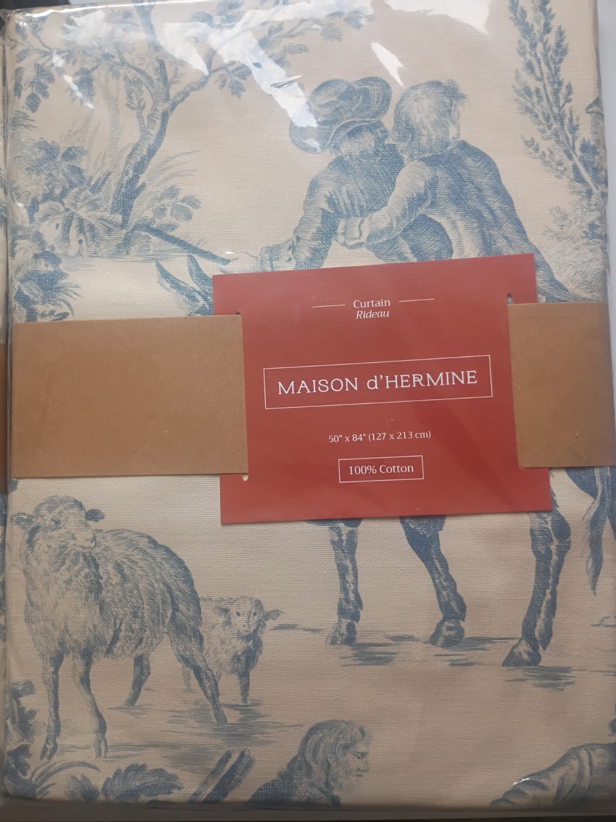 Maison d’Hermine Cotton Toile Rod Curtain Panel 50×84 Blue Beige The Miller