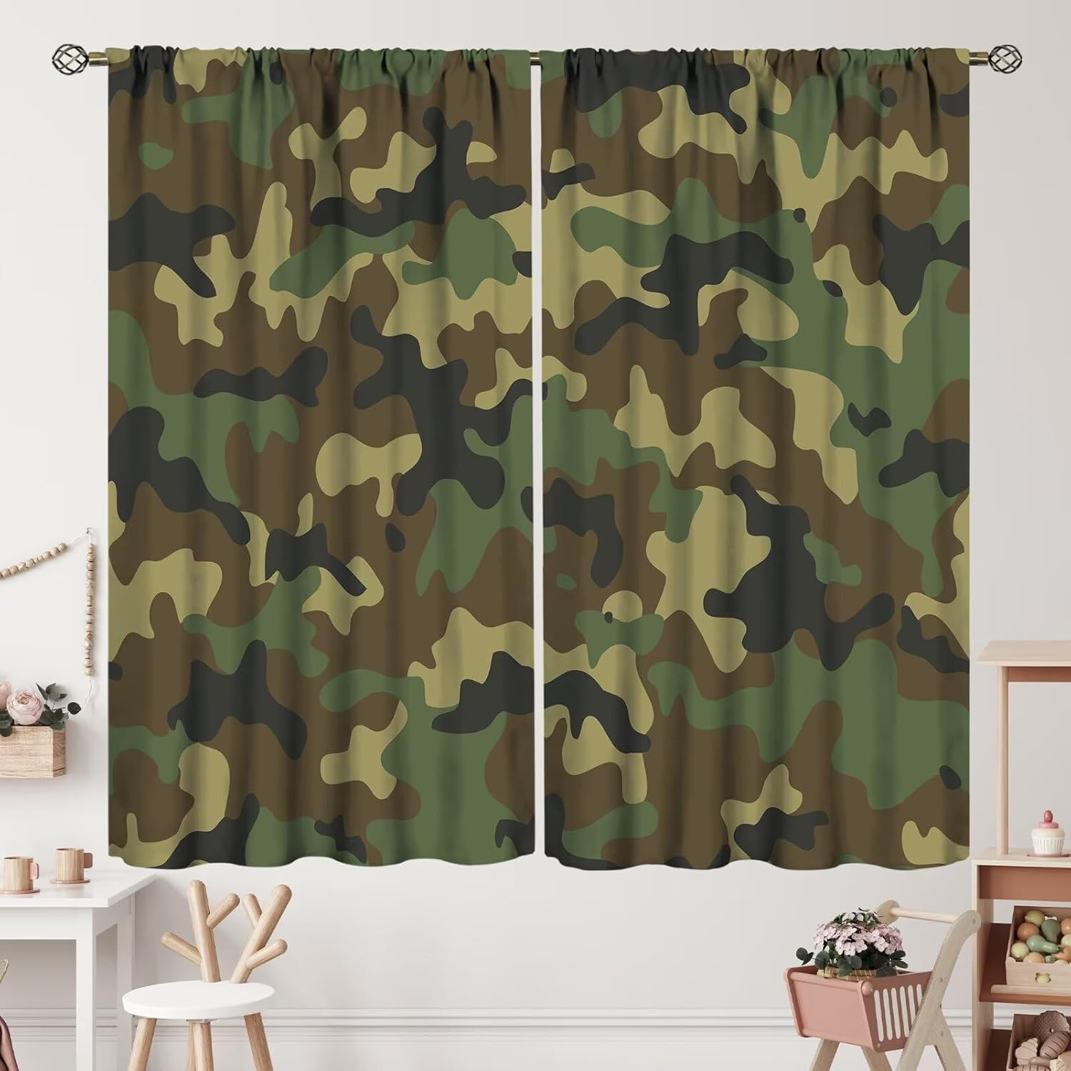 Camo Curtains Set – Military Style Green Drapes for Living Room 52x84in