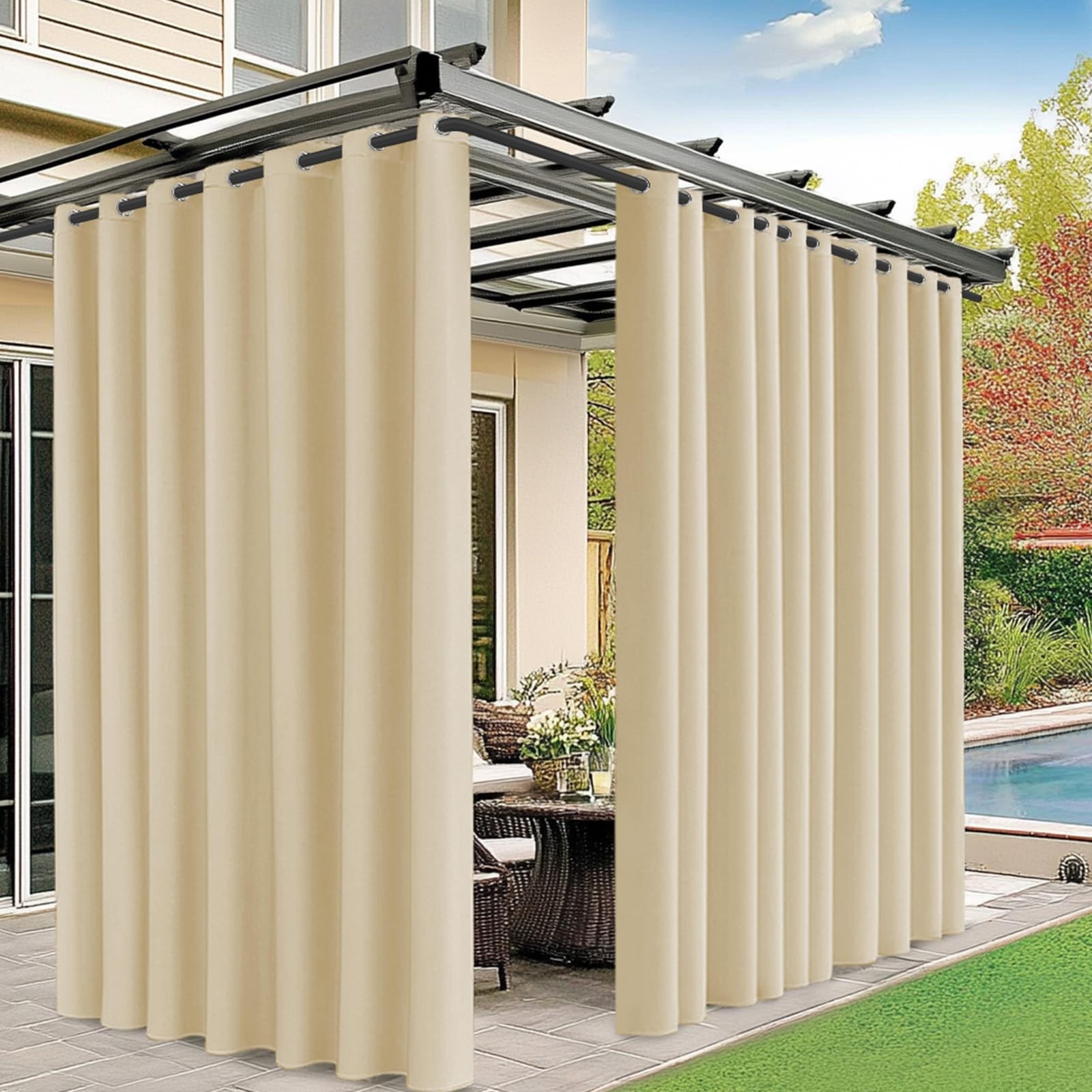 M METERXITY Outdoor Curtains for Patio Waterproof, 150W x 108L Inch Heavy Gaz…