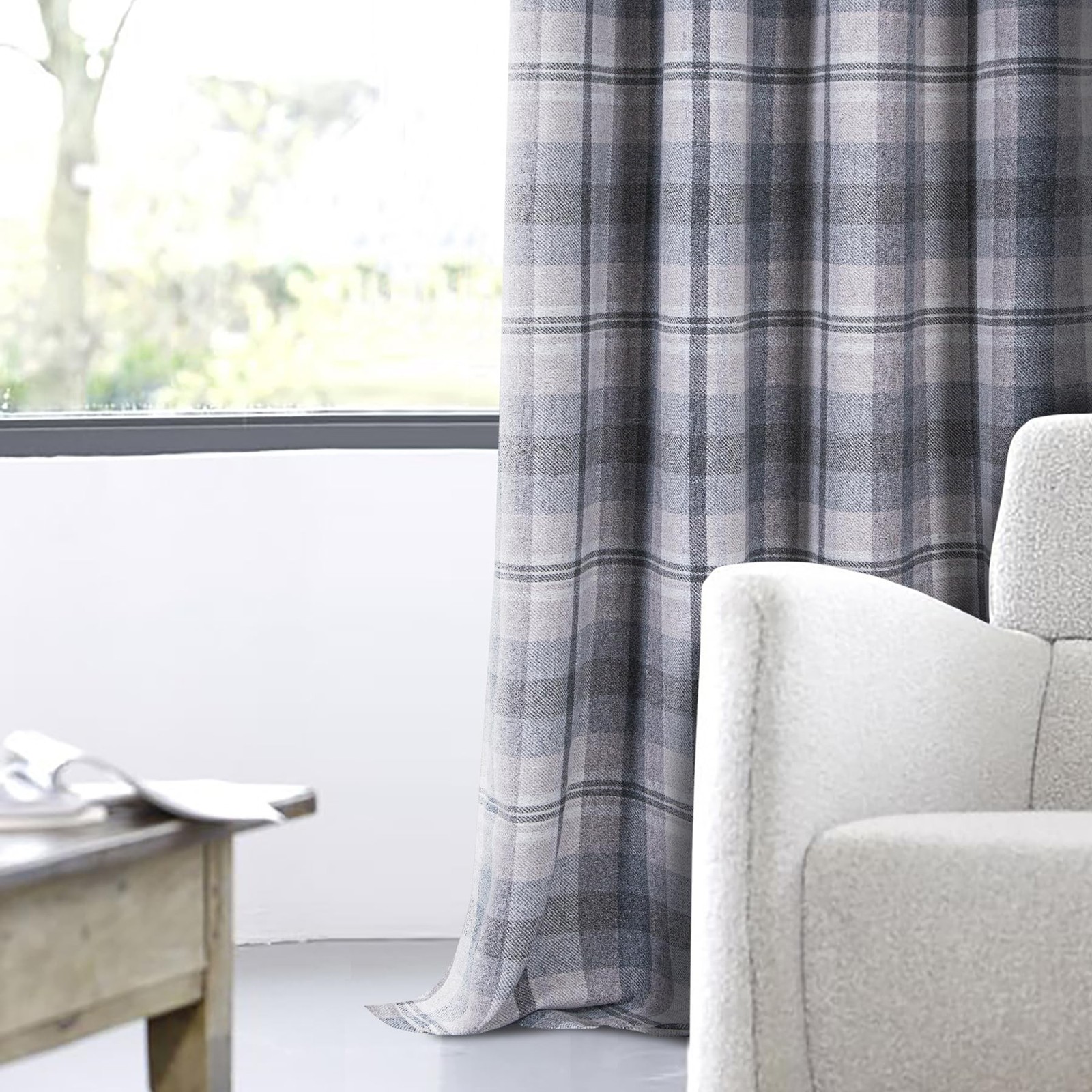 always4u Woolen Check Curtains 100% Blackout Highland Tartan Curtain Living