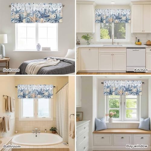 Coastal Starfish Valances for Windows, Beach 42″W x 18″L (Pack of 1) Blue