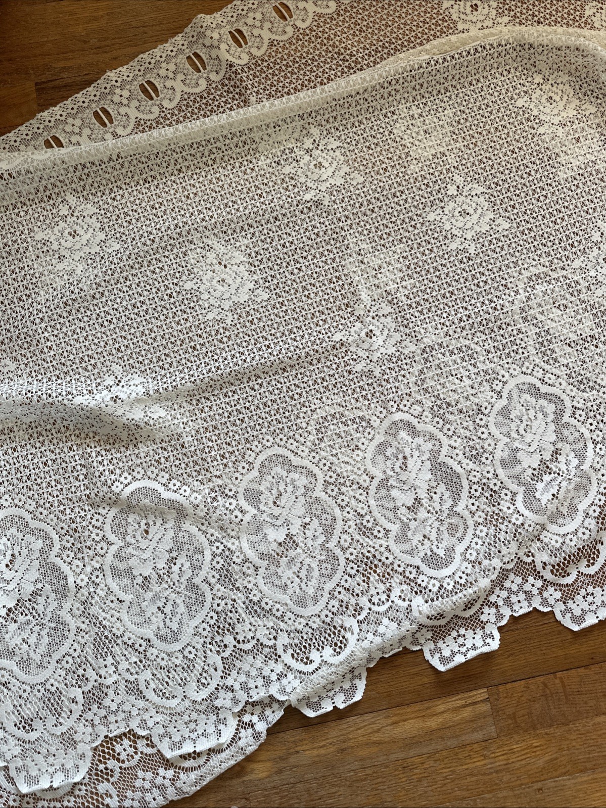 3 Piece Ivory Crochet Lace 2 Panel Cafe Curtains 1 Valance Window Treatment