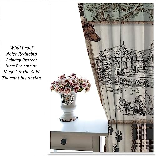 Farmhouse Bear Deer Curtains, Rustic 20.5″W x 45″L (Pack of 2) Retro Style-1
