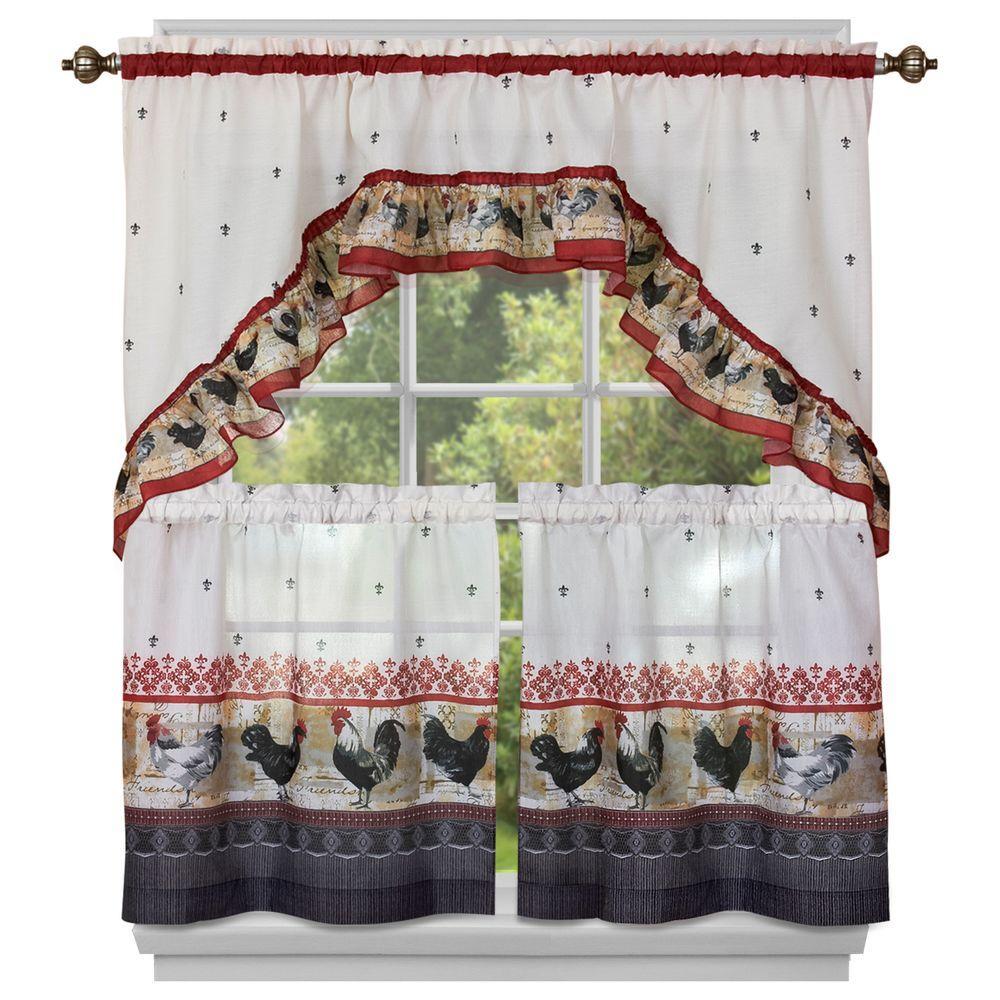 Kitchen Curtains Tier (57″ x 36″) & Swag (57″ x 30″) Set, ROOSTER by Achim