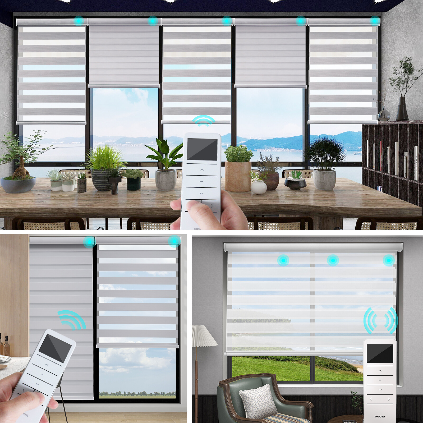 Motorized WIFI Roller Shade Light Filtering Zebra Blind Waterproof Window Blinds