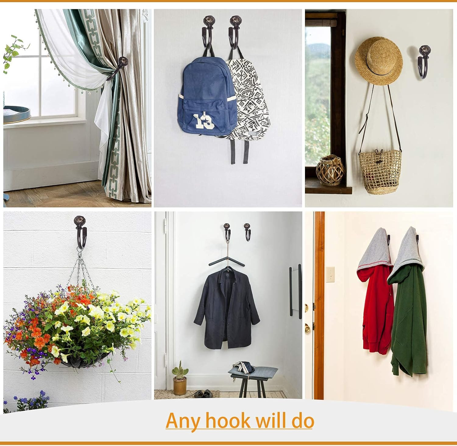Curtain Holdbacks Set of 2, Window Treatment Holdbacks Wall Mounted Drapery Hook