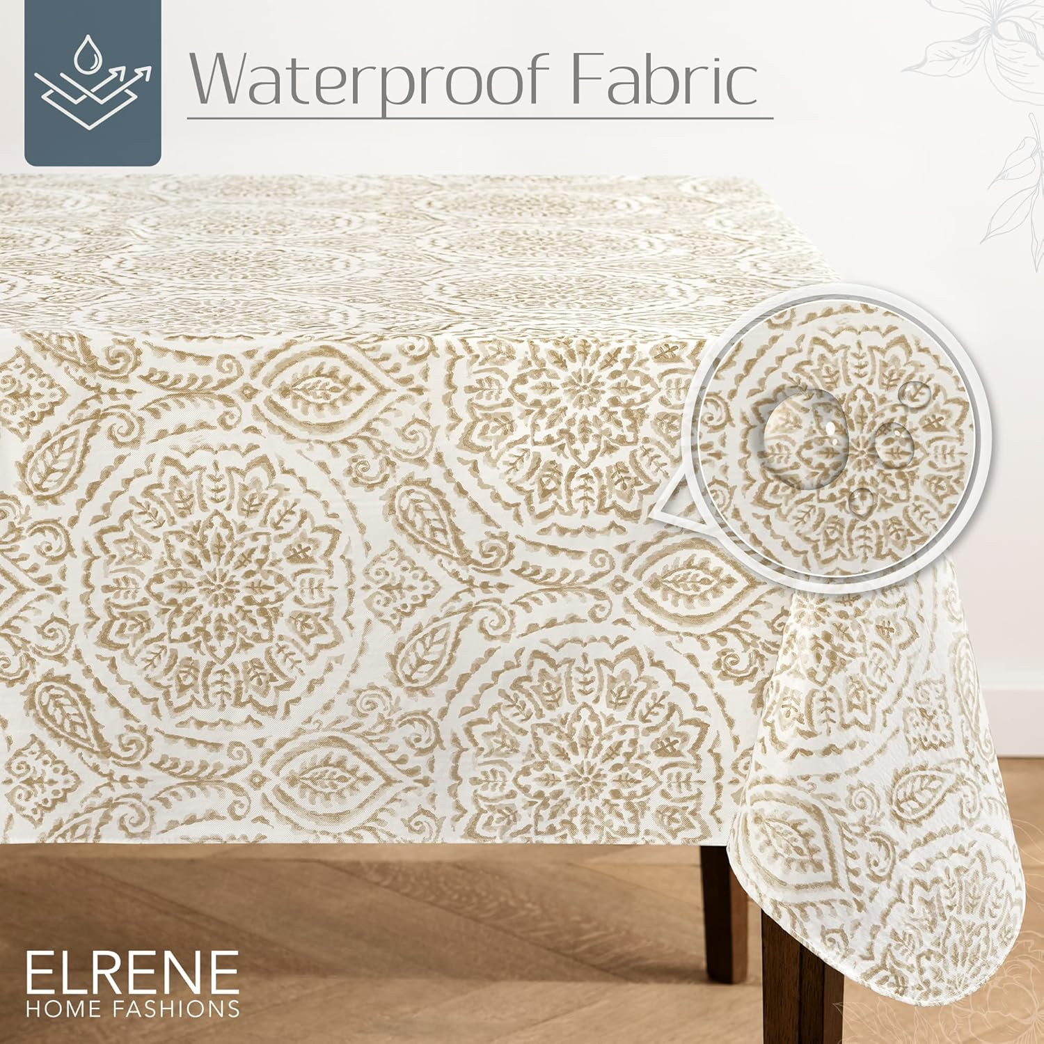 Home Fashions Savannah Boho Paisley Water- and Stain-Resistant Vinyl Tablecloth