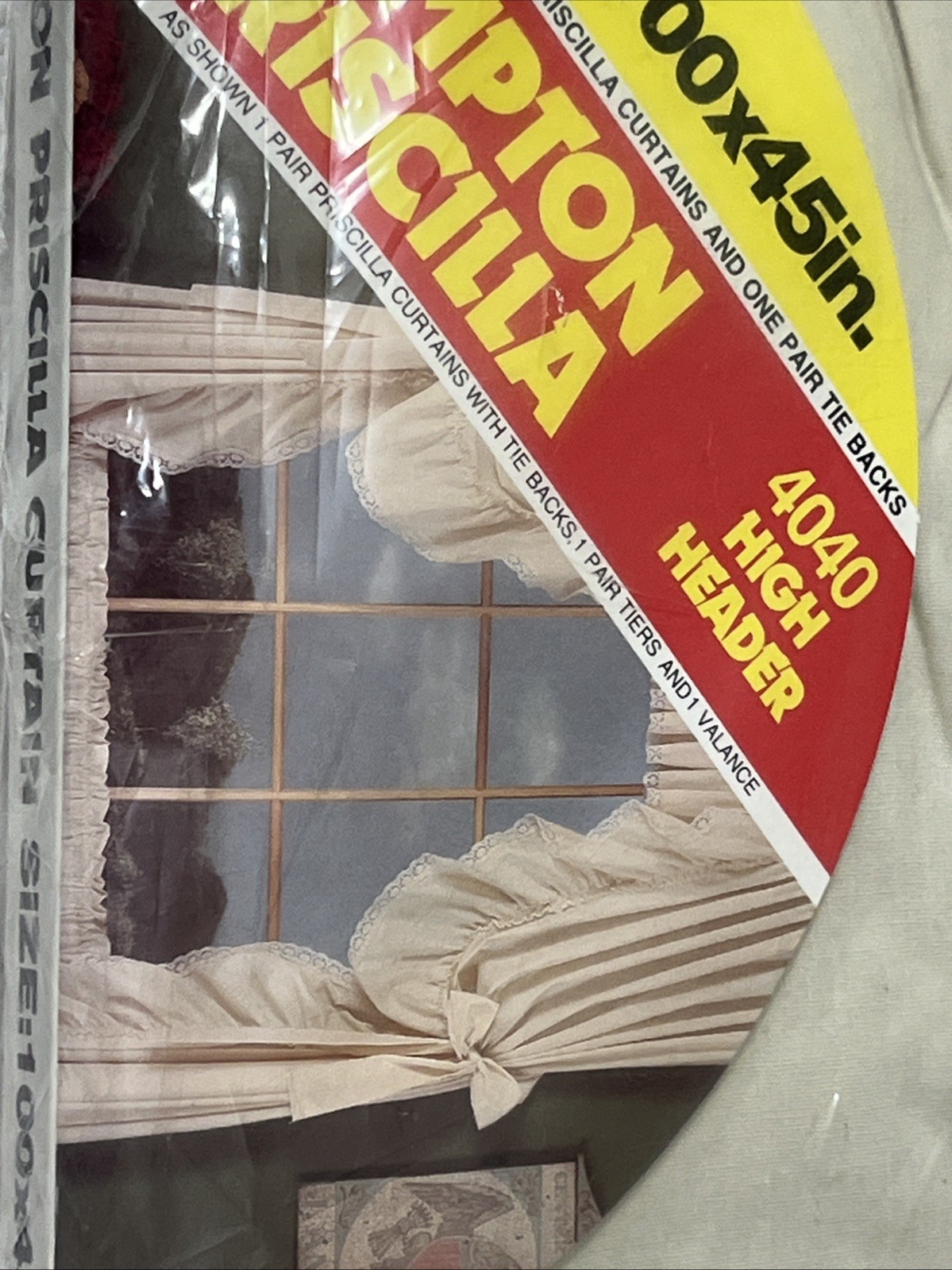 Vtg High Header Hampton Pricilla Curtains With Tie Backs 100×45 Natural Kmart