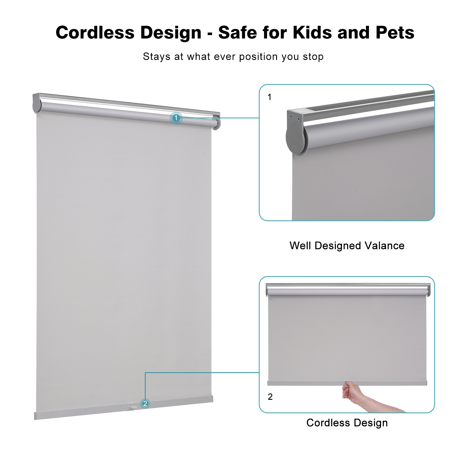 Changshade 100% Blackout Cordless Roller Shades Window Blinds Room Darkening