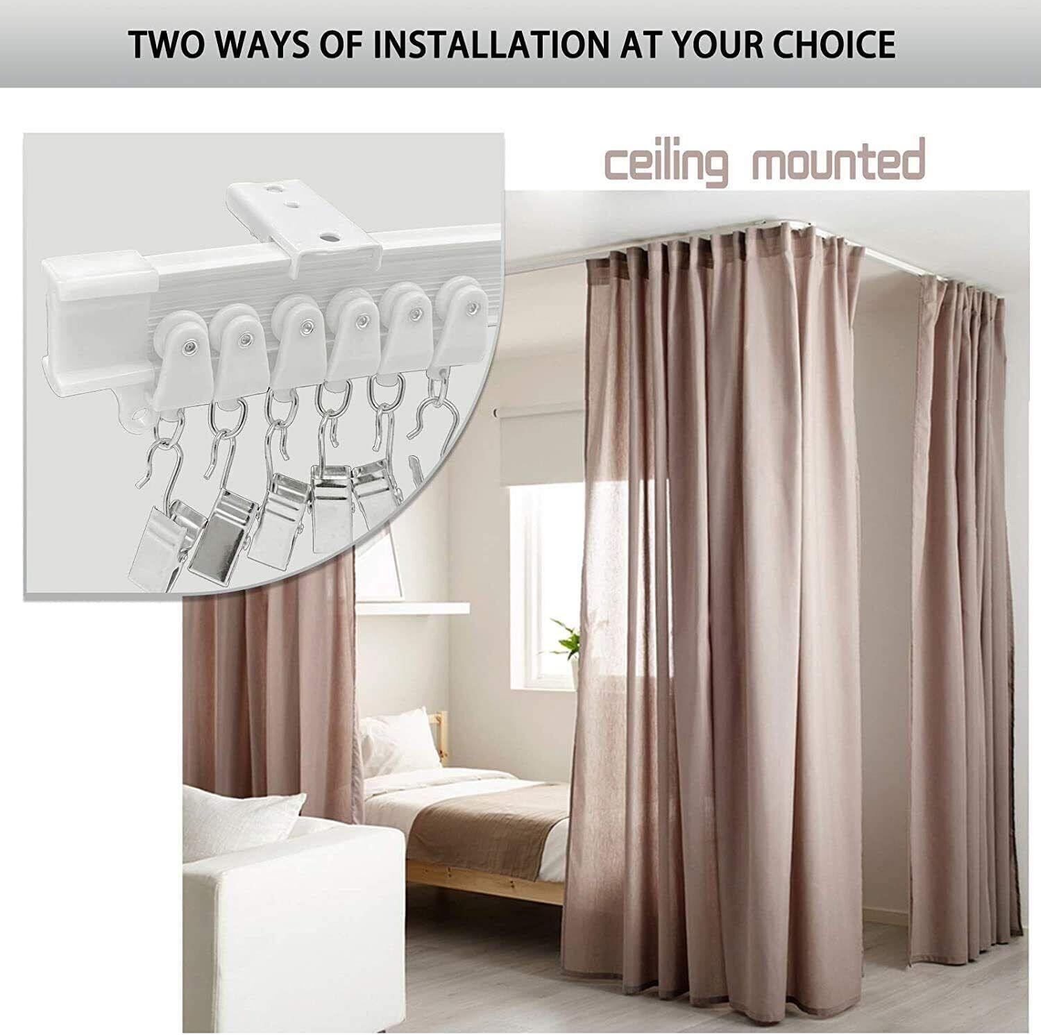 Flexible Ceiling Curtain Track Rail Window Rod Pole Mount System Home Curtain