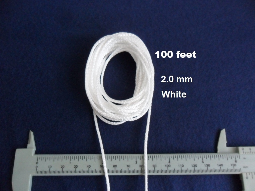 100 Feet 2.0 mm Blinds Shade Lift Pull Cord String Rope, White color.
