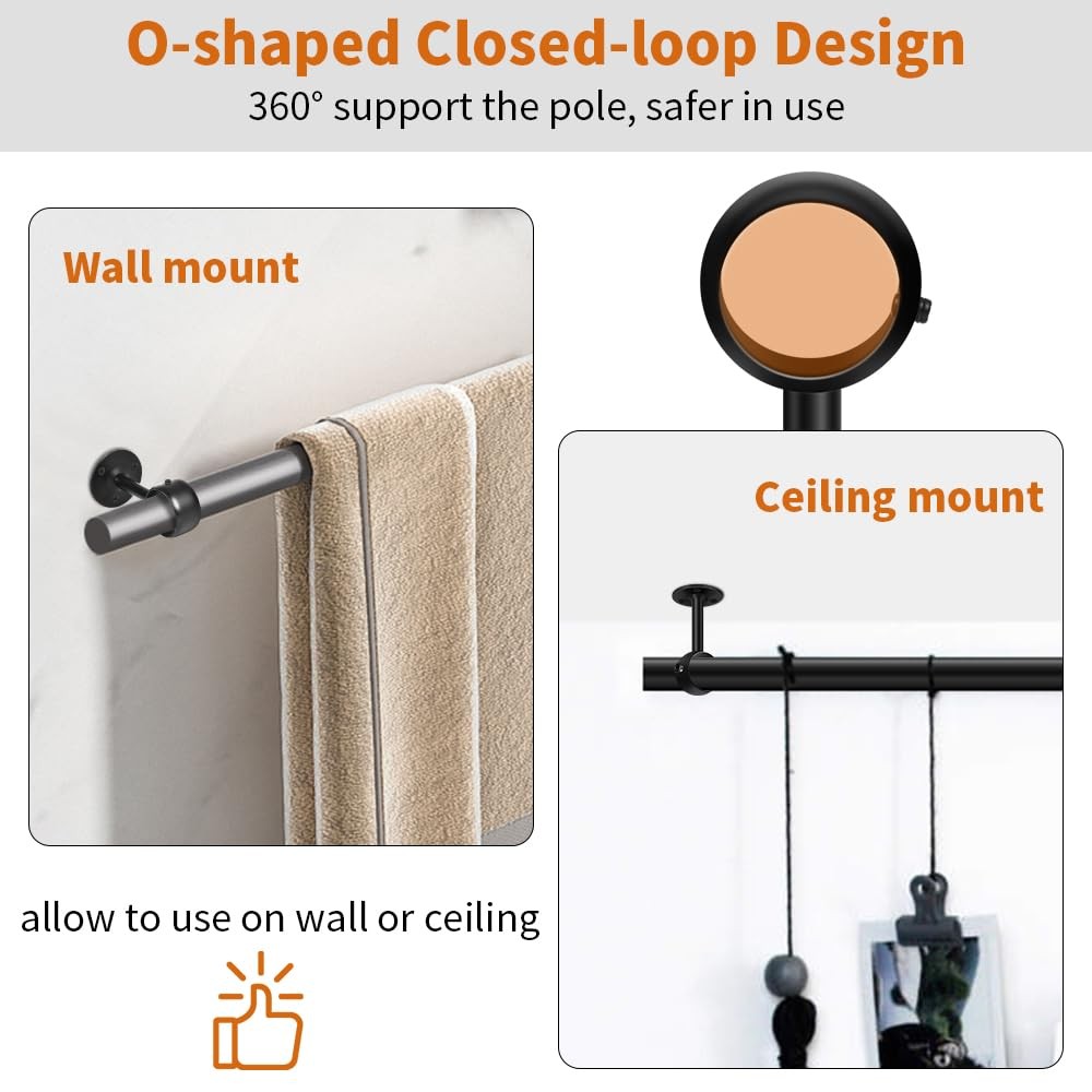 4 Pack Ceiling Curtain Rod Brackets Heavy Duty Hooks for 1-1/4 Inch Rods