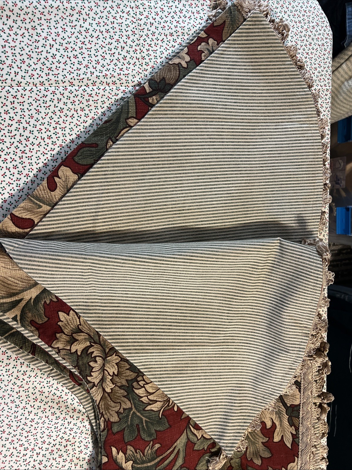 Vintage Custom Scalloped 130” Valances Set of 4 Floral Tapestry Lined w/ Fringe