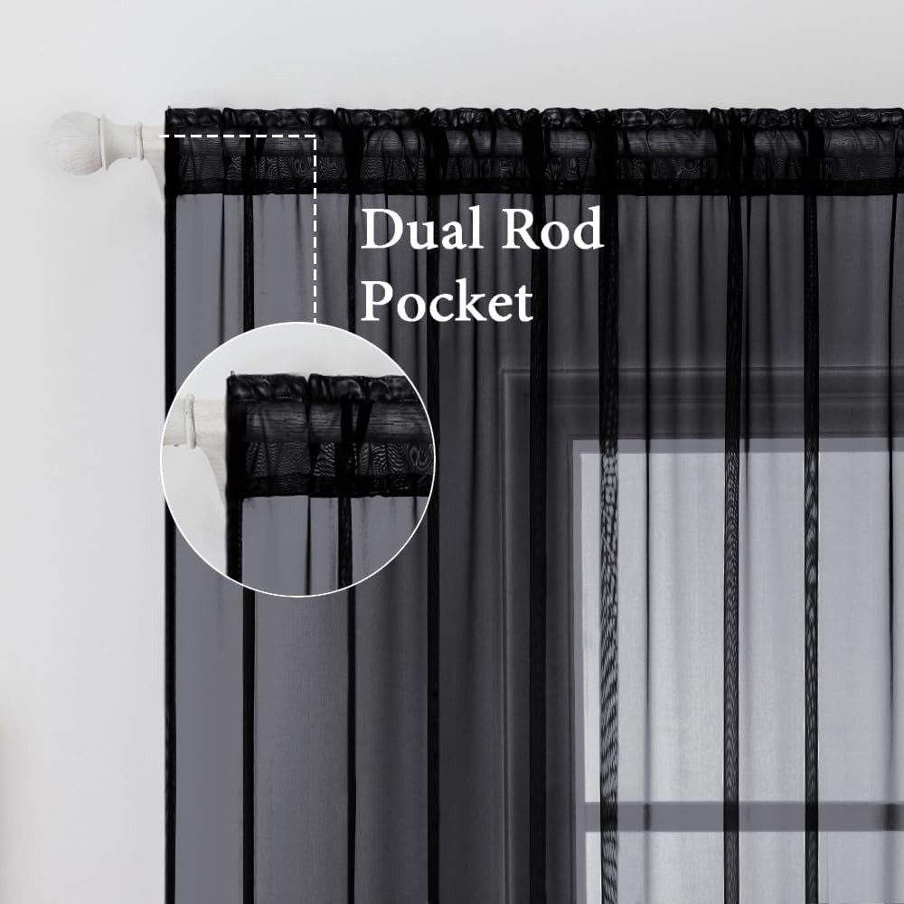 2 Panels Solid Color Sheer Window Curtains Elegant Halloween Window Voile Panels