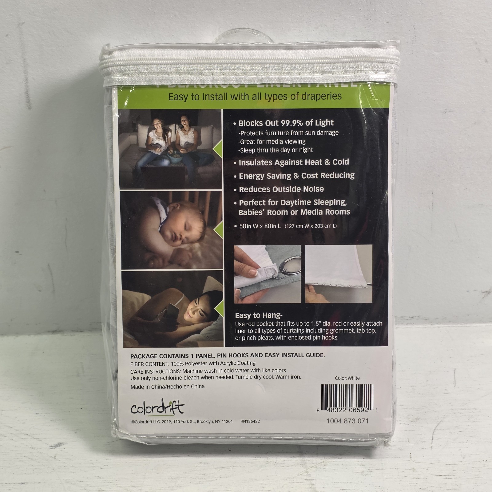 White Solid Polyester 50″ W x 80″ L Rod Pocket Blackout Curtain Liner Panel New!
