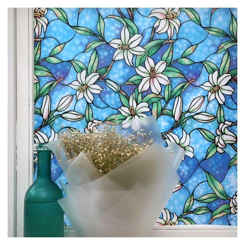 BDF 1CGB Window Film Non-Adhesive Floral Stained Glass Static Cling