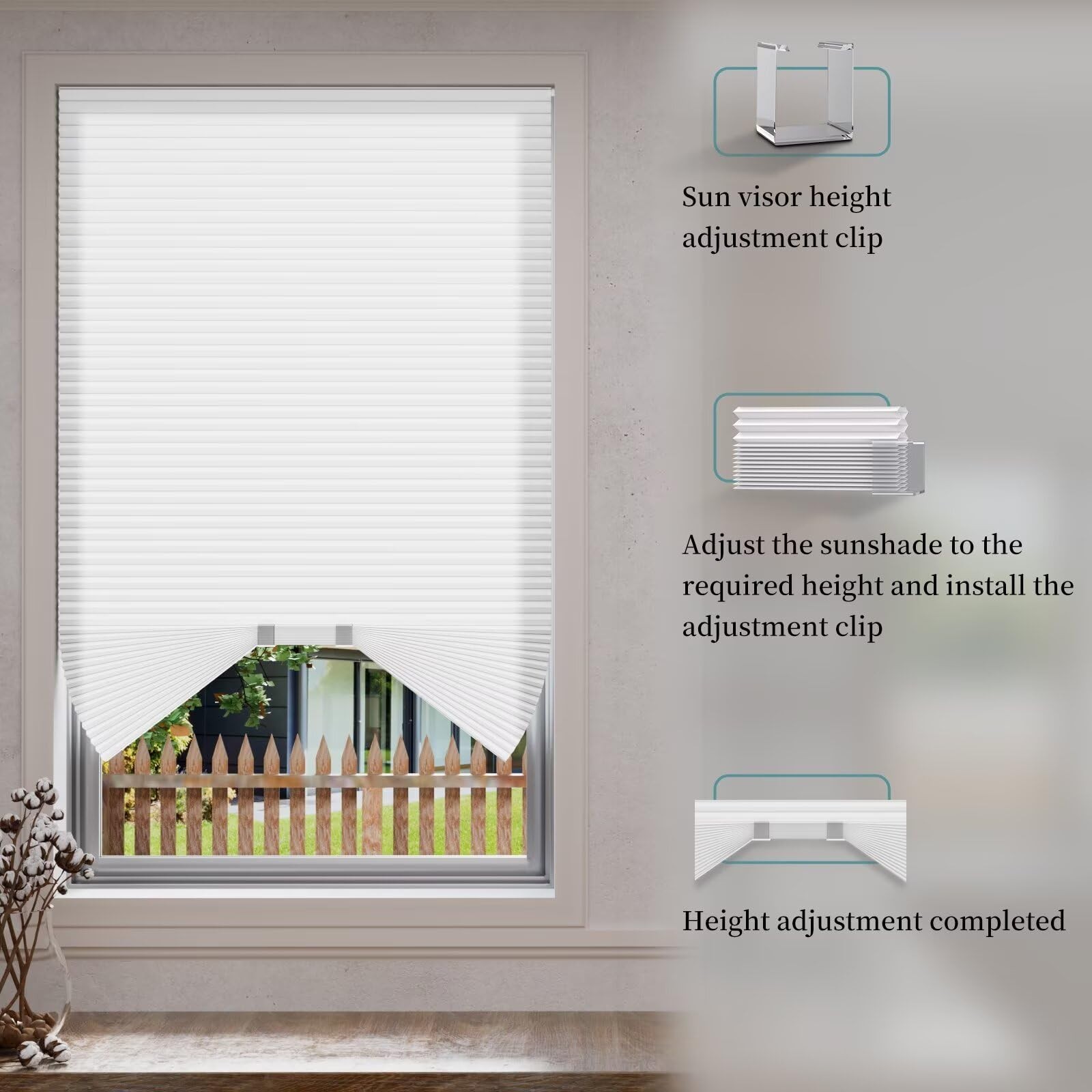 Light Filtering Half Circle Cellular Shades – Cordless No Drill Blinds (2PCS, 24