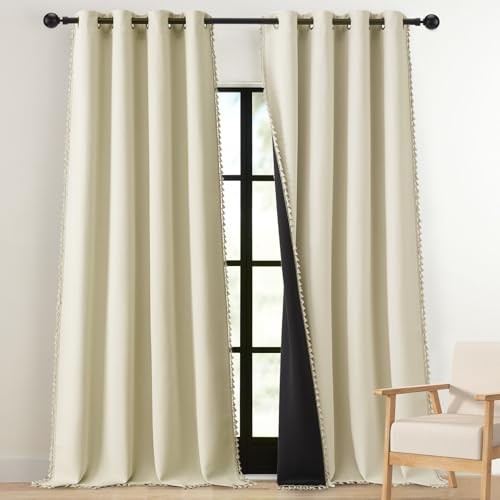100% Blackout Shield Linen Blackout Curtains 52″W x 90″L (Pack of 2) Natural