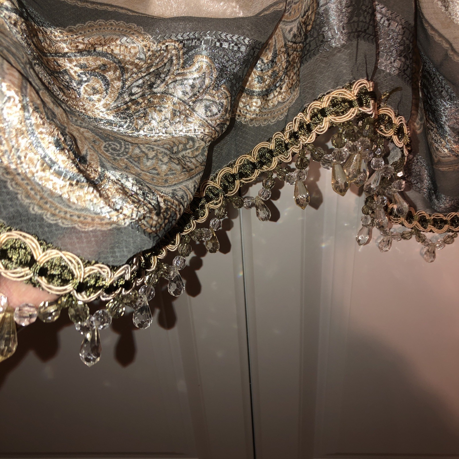 1 Croscill Home Austrian VALANCE BLUE Cream Beaded Semi Sheer 82W x 21 L