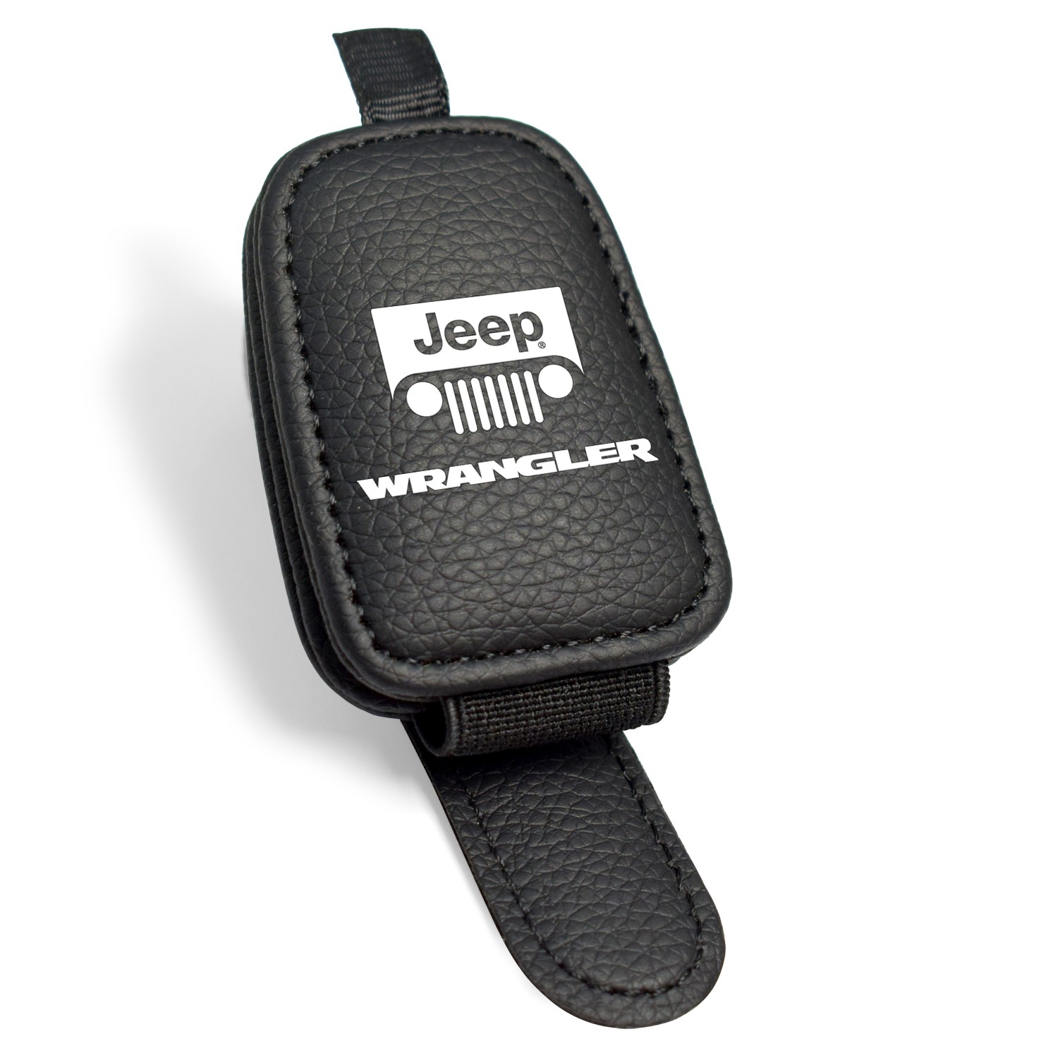 Jeep Wrangler Rectangle Black Leather Magnetic Sunglass Sun Visor Holder