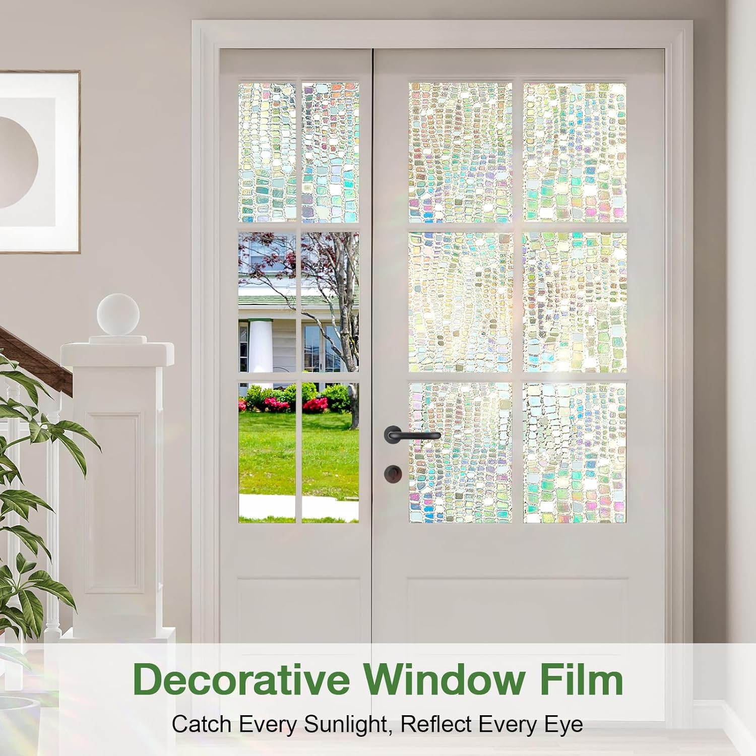 Window Privacy Film, Stained Glass Window Films 3D Rainbow Decorative Static Cli