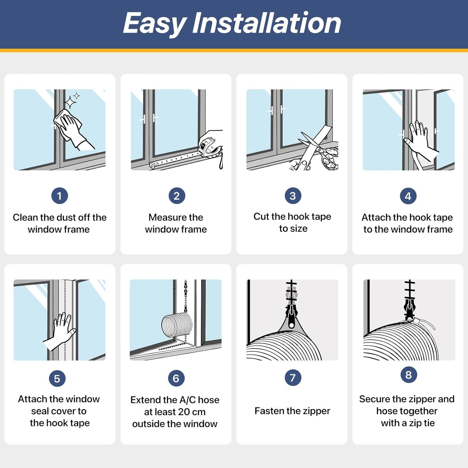 High-Density Fabric Portable AC Window Seal Kit 400cm Easy Install with Zip Ties
