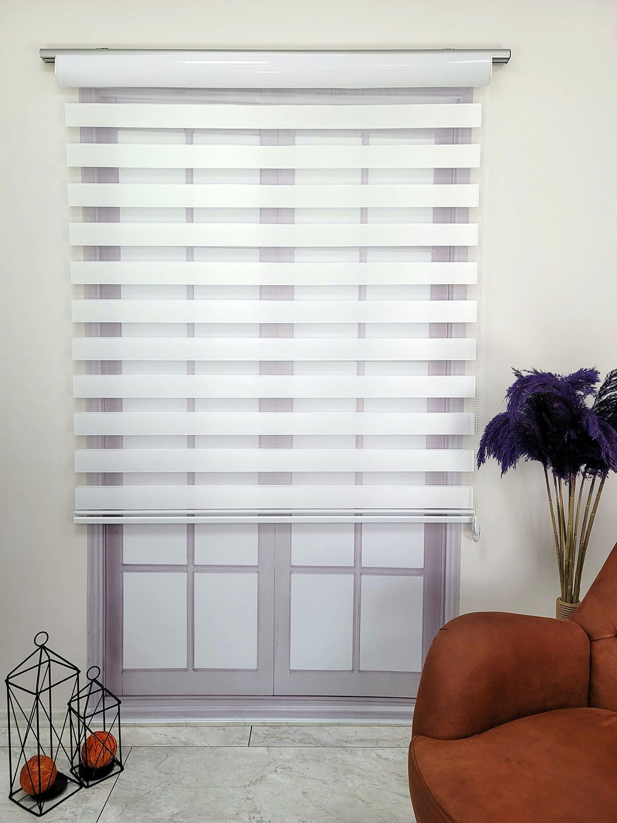 Straight Solid Color Fabric Zebra Roller Blinds Curtain For All Room, Color