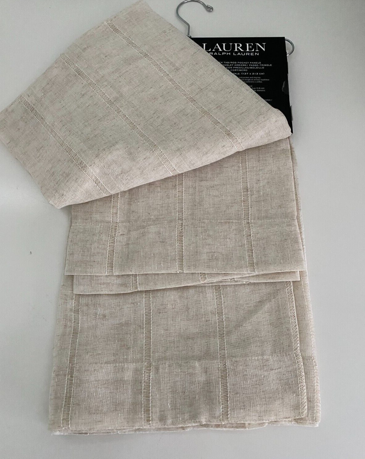 New Ralph Lauren Window Curtains 2 Panels Beige 54 x 108 Linen Hamilton Back Tab