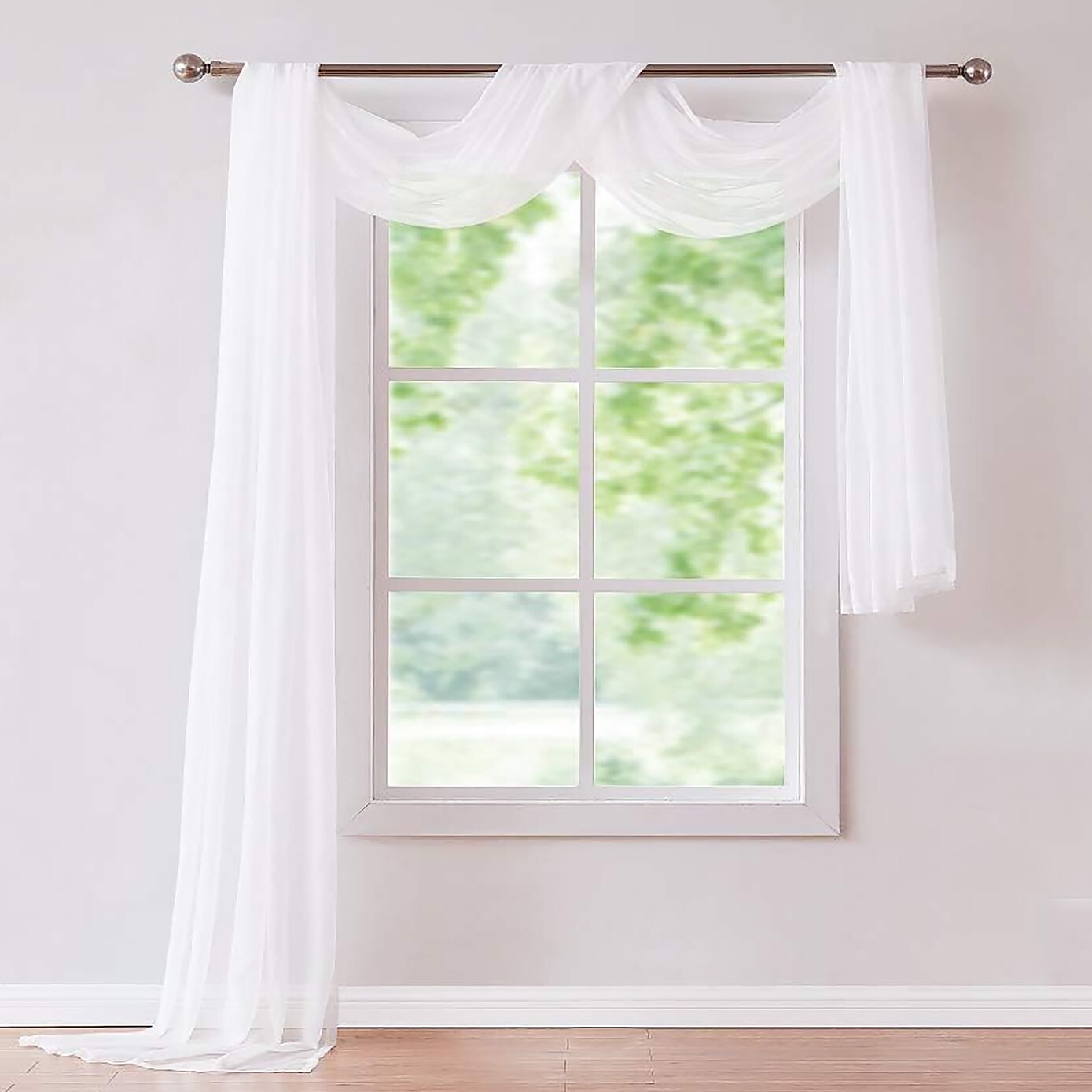 37″ x 216″ – White Sheer Window Scarf Valance Topper Draping Extra Long